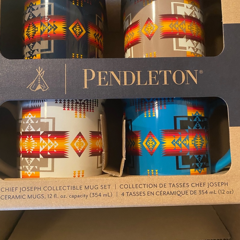 Pendleton Chief Joseph Ceramic Mug Set - Blue, White, Tan, Gray